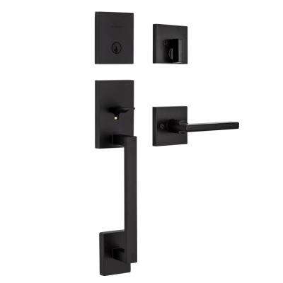 Kwikset 
    San Clemente Matte Black Single Cylinder Low Profile Door Handleset with Halifax Lever Featuring SmartKey Security - Super Arbor