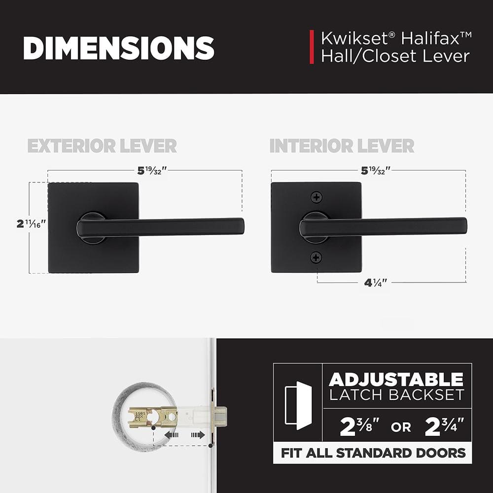 Kwikset Halifax Square Matte Black Passage Hall/Closet Door Lever