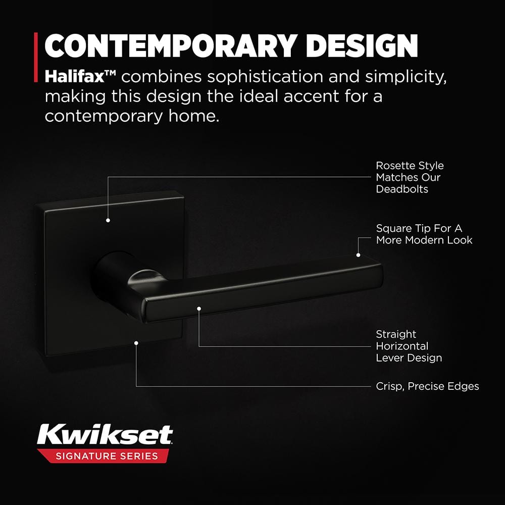 Kwikset Halifax Square Matte Black Passage Hall/Closet Door Lever