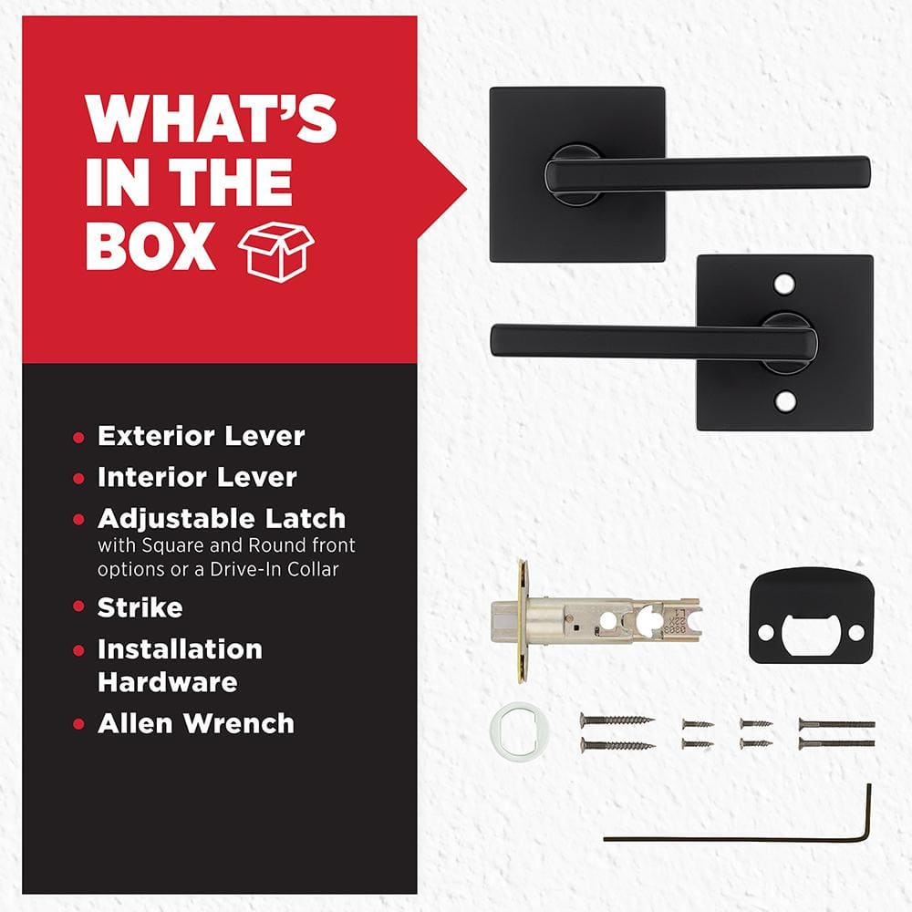 Kwikset Halifax Square Matte Black Passage Hall/Closet Door Lever