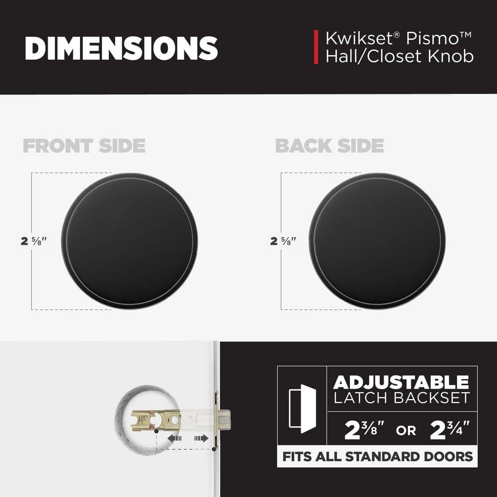 Pismo Round Matte Black Hall/Closet Door Knob Featuring Microban Antimicrobial Technology