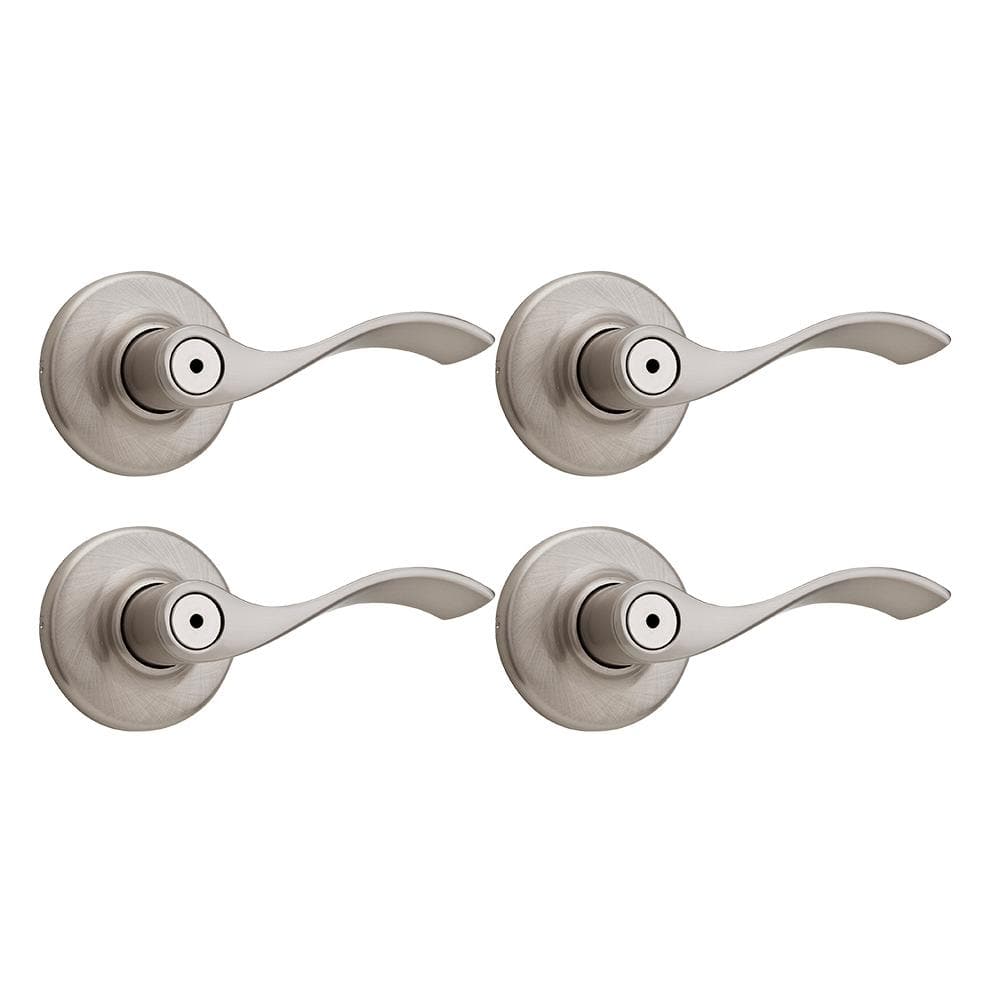 Kwikset Balboa Satin Nickel Privacy Bed/Bath Door Handle (4-Pack) with Lock