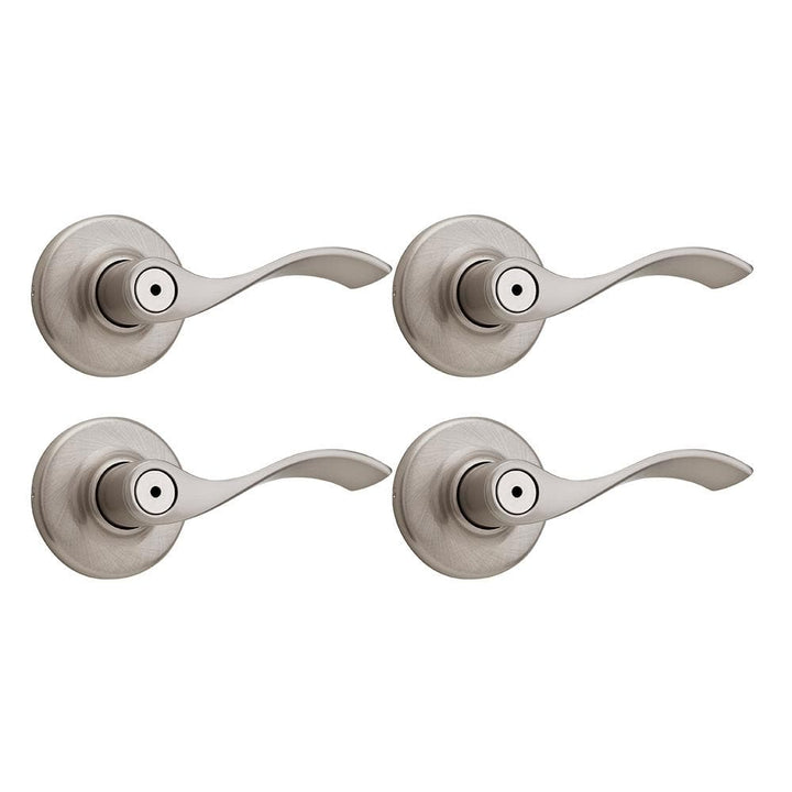 Kwikset Balboa Satin Nickel Privacy Bed/Bath Door Handle (4-Pack) with Lock
