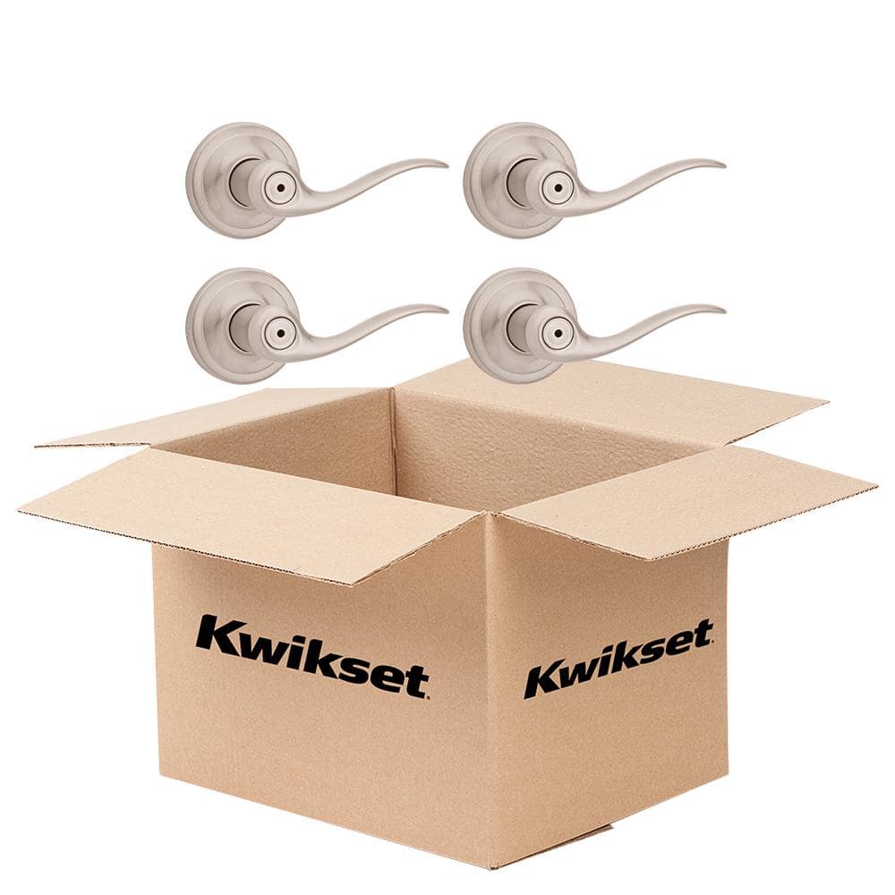 Kwikset Tustin Satin Nickel Privacy Bed/Bath Door Handle (4-Pack) with Lock