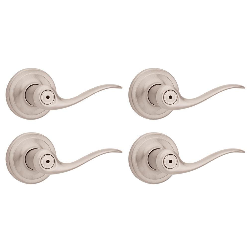 Kwikset Tustin Satin Nickel Privacy Bed/Bath Door Handle (4-Pack) with Lock