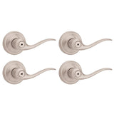 Kwikset Tustin Satin Nickel Privacy Bed/Bath Door Handle (4-Pack) with Lock