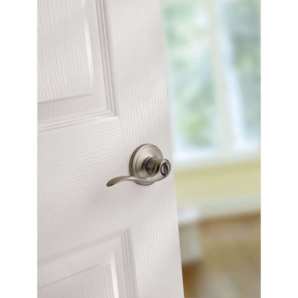 Kwikset Tustin Satin Nickel Privacy Bed/Bath Door Handle (4-Pack) with Lock