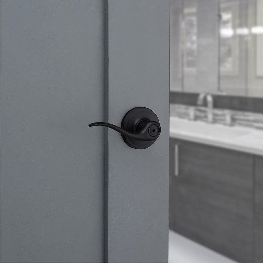 Kwikset Tustin Matte Black Privacy Bed/Bath Door Handle with Microban Antimicrobial Technology and Lock
