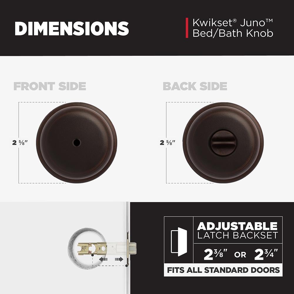 Kwikset Juno Venetian Bronze Privacy Lockset, ANSI/BHMA Grade 2, Fits 1-3/4 in. Doors