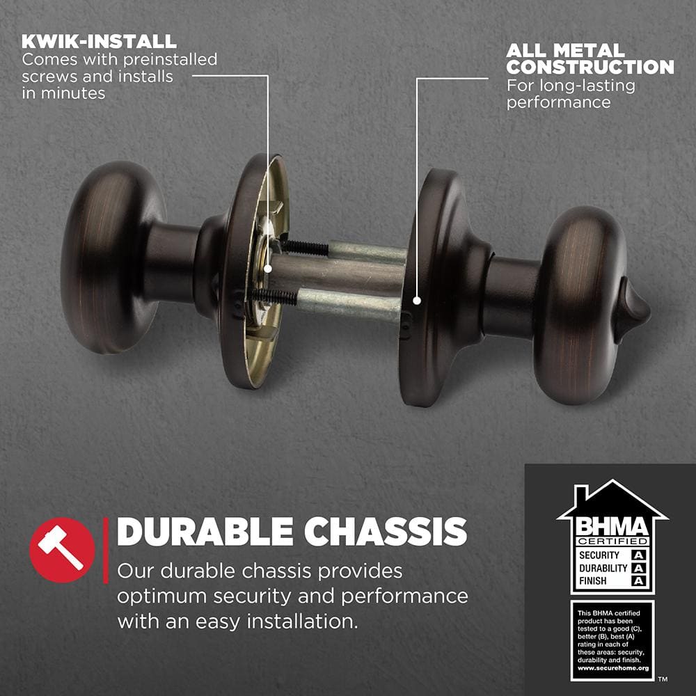 Kwikset Juno Venetian Bronze Privacy Lockset, ANSI/BHMA Grade 2, Fits 1-3/4 in. Doors