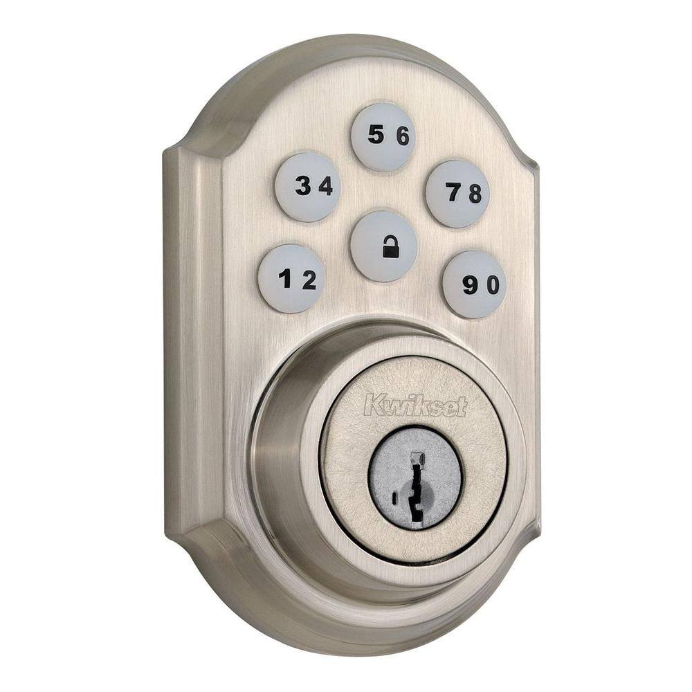 Kwikset Z-Wave SmartCode Satin Nickel Single Cylinder Electronic Deadbolt with Tustin Hall/Closet Lever