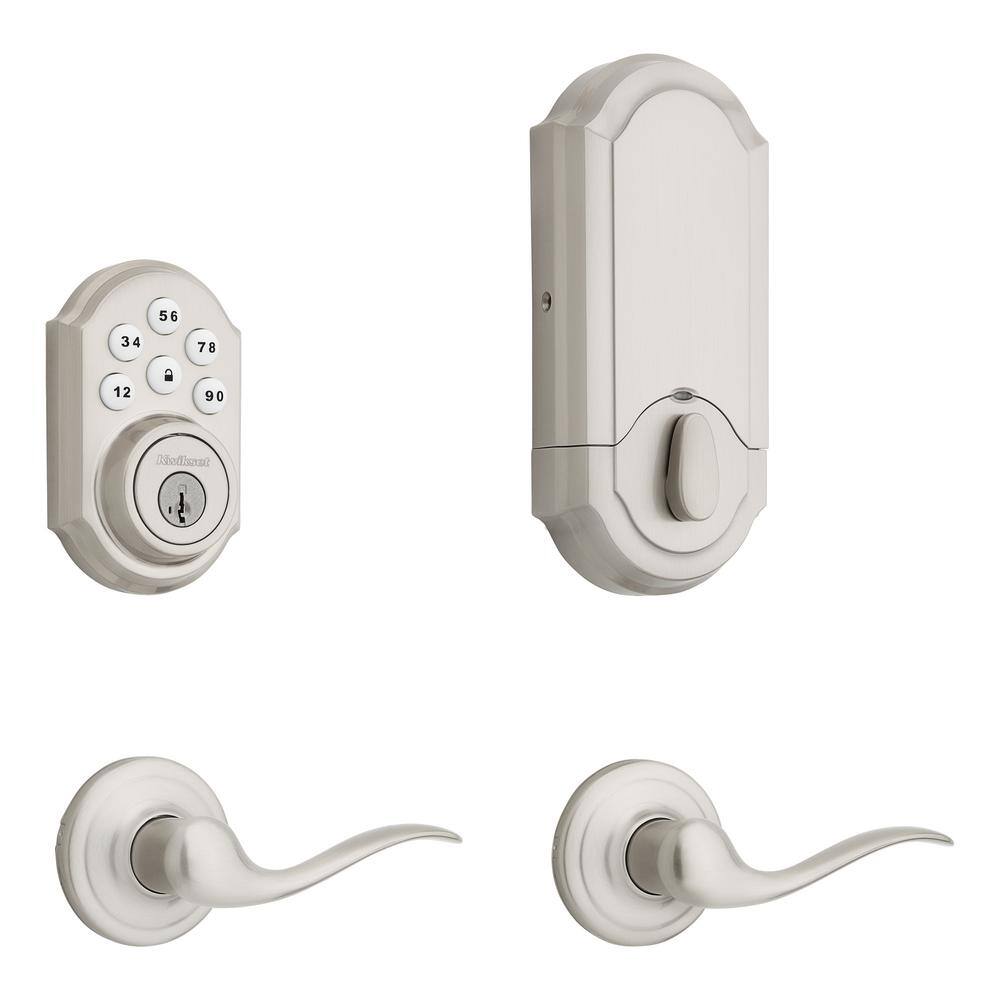 Kwikset Z-Wave SmartCode Satin Nickel Single Cylinder Electronic Deadbolt with Tustin Hall/Closet Lever