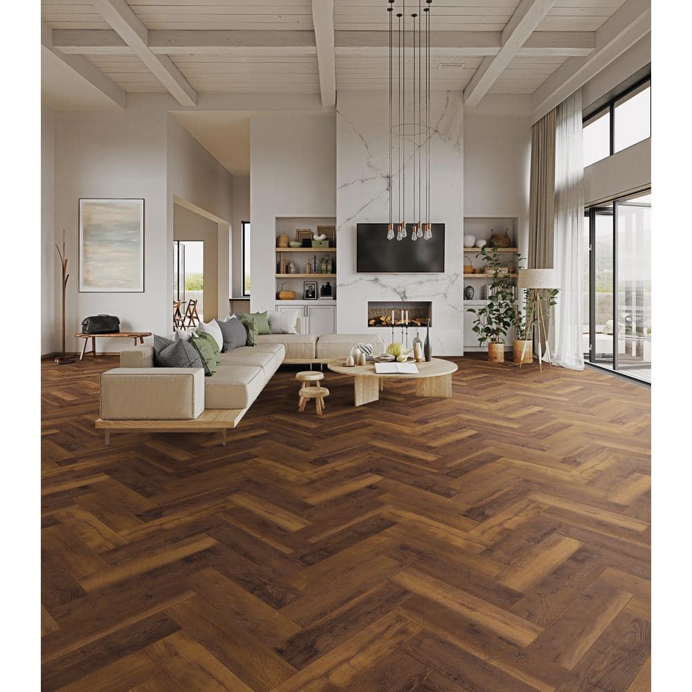 Krono Original Laguna Oak Herringbone 8mm T x 4.96 in. W Water Resistant Laminate Wood Flooring (9.40 sq. ft./Case)
