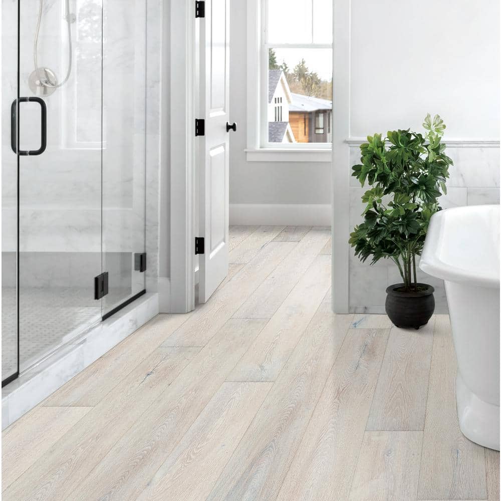 Sure+ Lambswool White Oak 1/4 in. T x 6.5 in. W Click Lock Wire Brushed Engineered Hardwood Flooring (21.7 sq.ft./case)