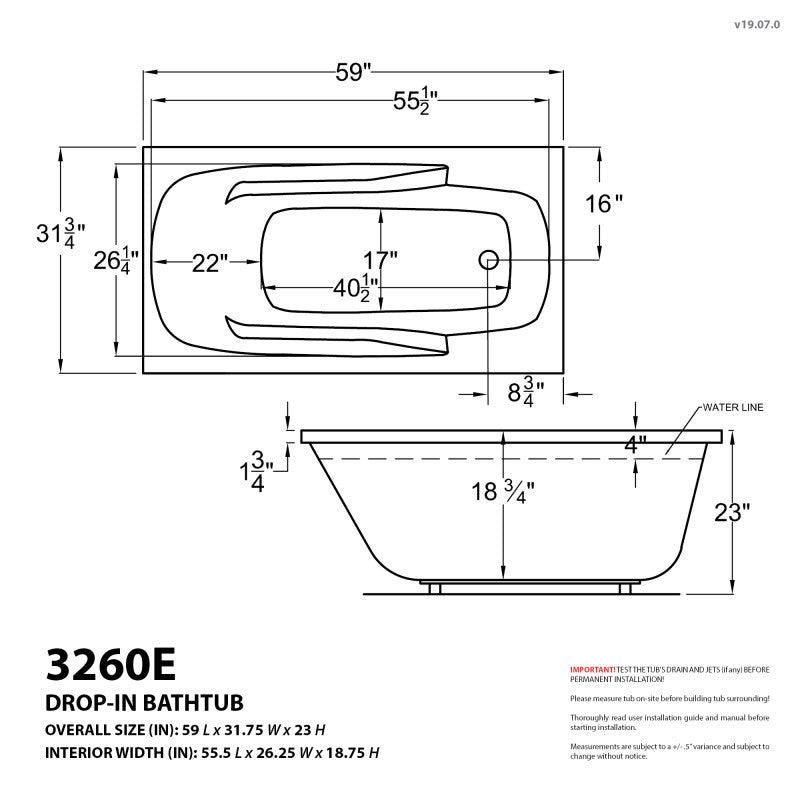 Universal Tubs Coral Diamond Series 6 ft. Left-Drain Rectangular Drop-in Whirlpool and Air Bath Tub in White (59 x 31.75 in)