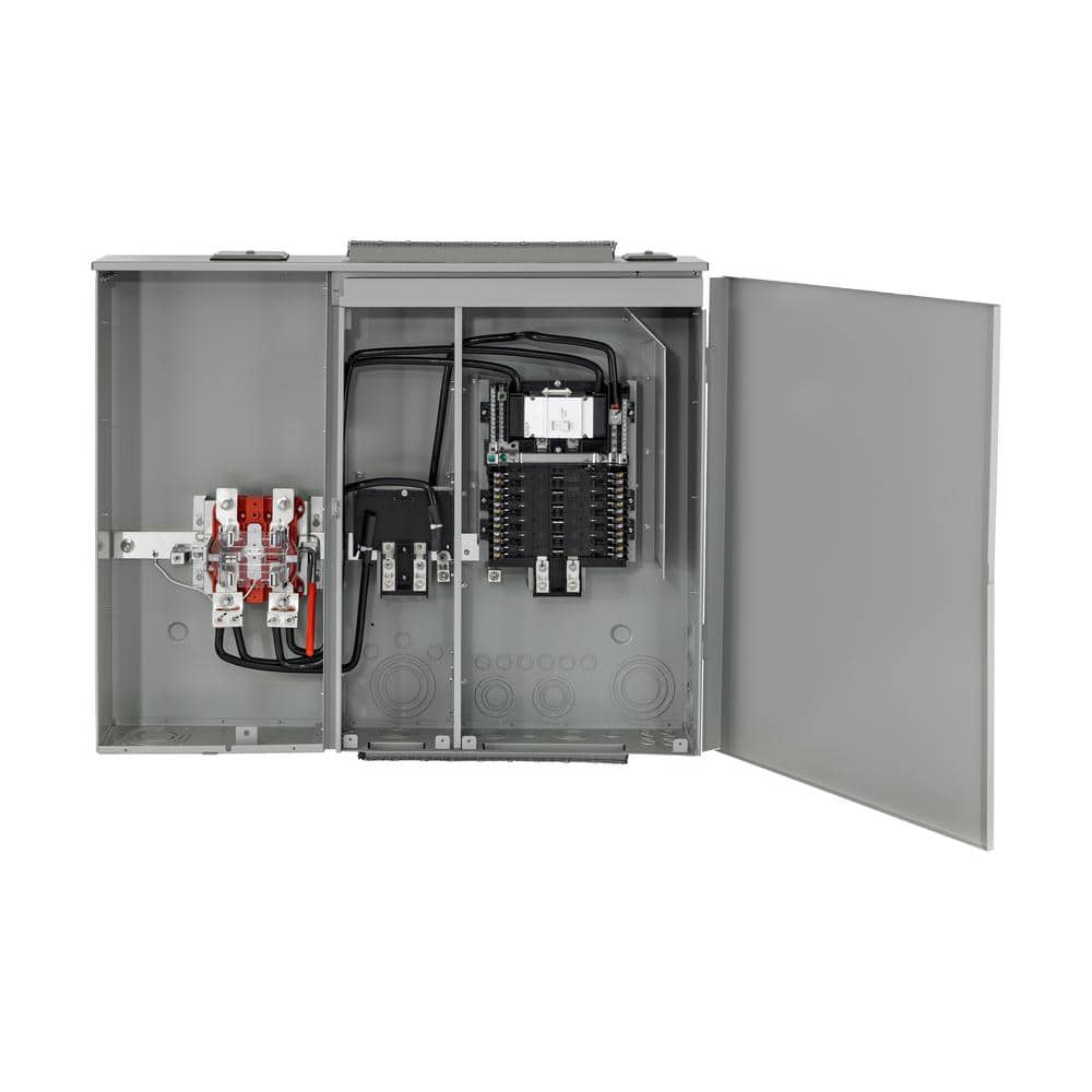 Leviton 400 Amp Outdoor Meter Main Combo, 12-Spaces, Ringless with Lever Bypass, Removable 5th Jaw Installed