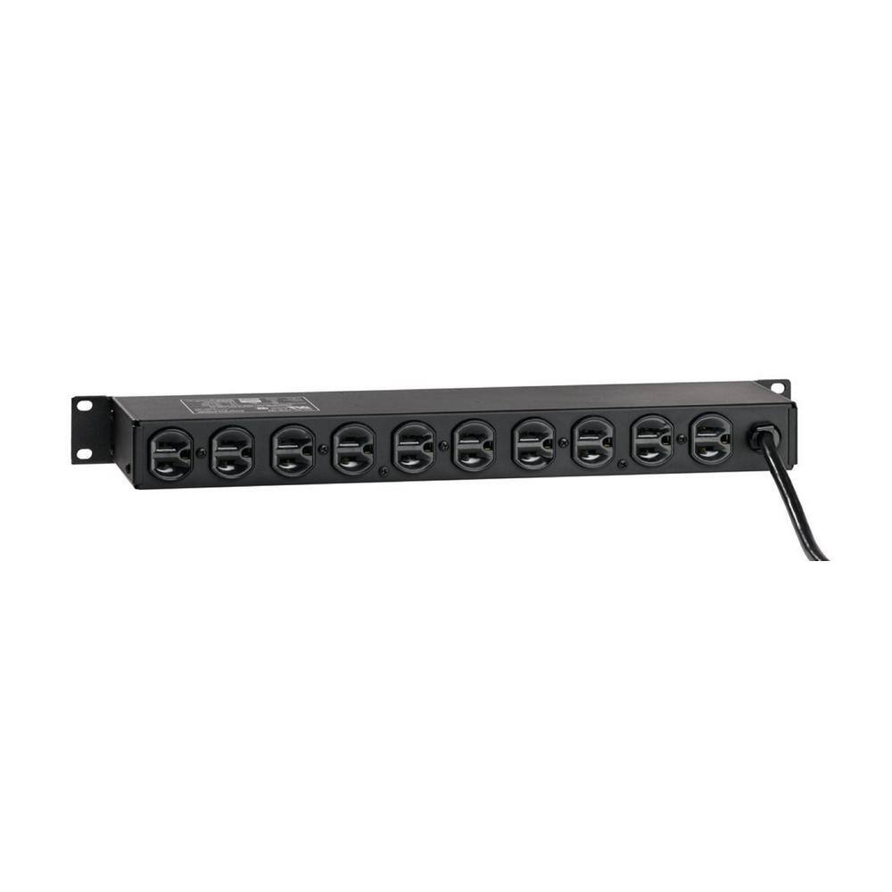 Leviton 12 Outlet (NEMA 5-15R) Horizontal Rack Mount Surge Protective Power Distribution Unit with NEMA 5-15P Plug, Black