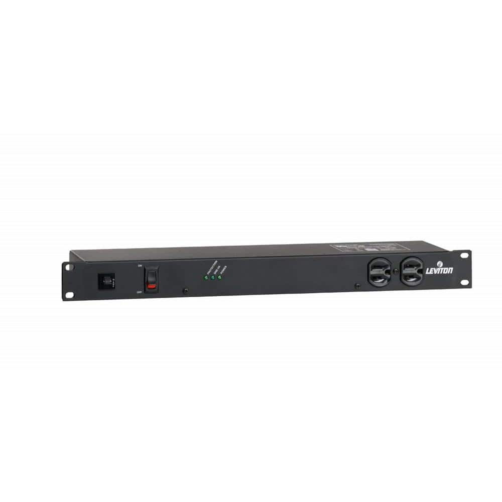 Leviton 12 Outlet (NEMA 5-15R) Horizontal Rack Mount Surge Protective Power Distribution Unit with NEMA 5-15P Plug, Black