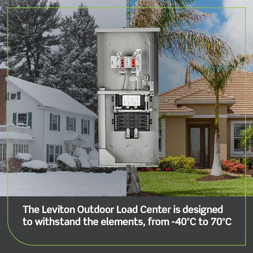 Leviton 200 Amp Outdoor Meter Main Combo, 8 Spaces, Ringless with Internal Trough