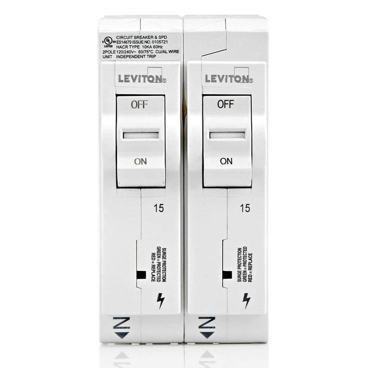Leviton 15 Amp Surge Protective Device with Two 1-Pole Standard Hydraulic Magnetic Branch Circuit Breakers