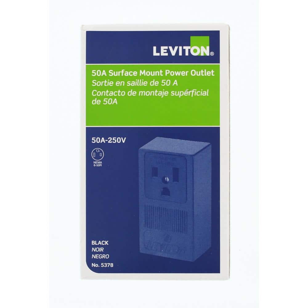Leviton 5378 50 Amp Double Pole Single Outlet, Surface Mount, Black, NEMA 6-50R