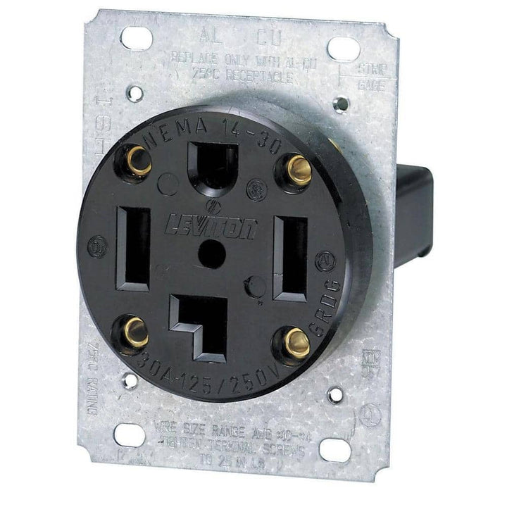 Leviton 30 Amp Industrial Flush Mount Shallow Single Outlet, Black