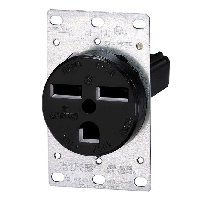 Leviton 30 Amp 2-Pole Flush Mount Shallow Single Outlet, Black (NEMA 6-50R)