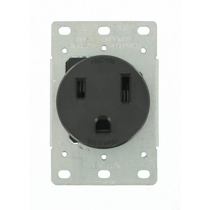 Leviton 50 Amp 2-Pole Flush Mount Shallow Single Outlet, Black (NEMA 6-50R)