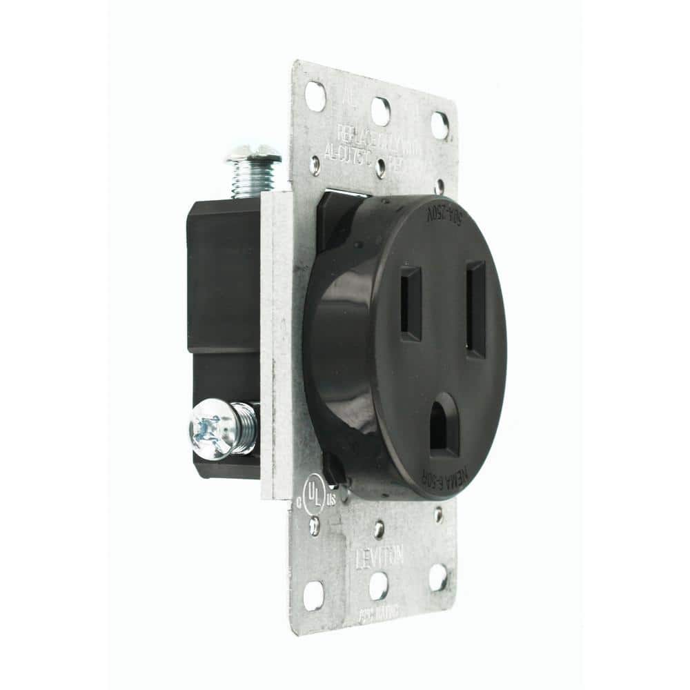 Leviton 50 Amp 2-Pole Flush Mount Shallow Single Outlet, Black (NEMA 6-50R)