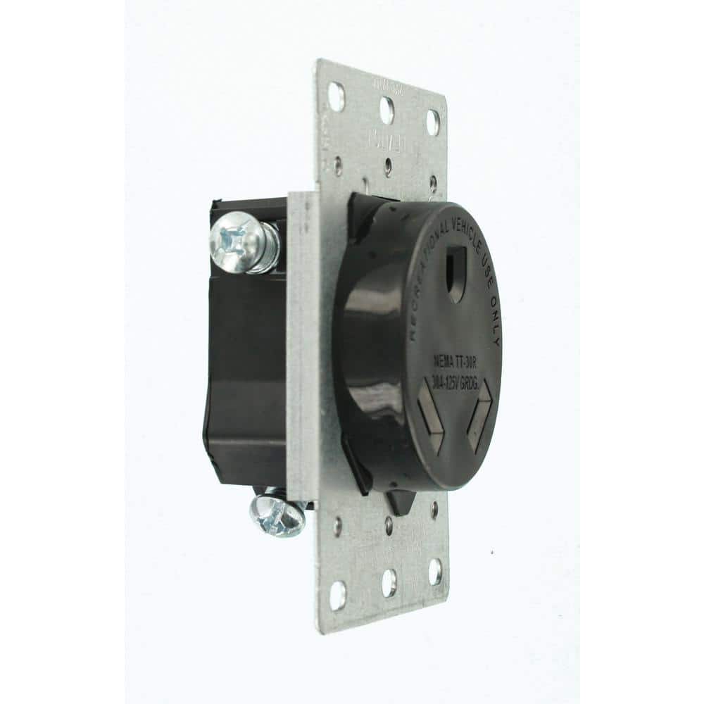Leviton 30 Amp Flush Mount Shallow Single Outlet, Black (NEMA TT-30R)
