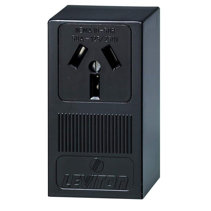 Leviton 50 Amp Thermoplastic Power Single Outlet, Black