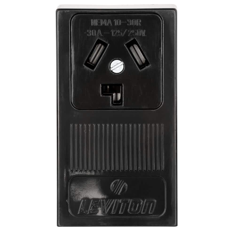 Leviton 30 Amp Surface-Mount Single Power Outlet, NEMA 10-30R, Black