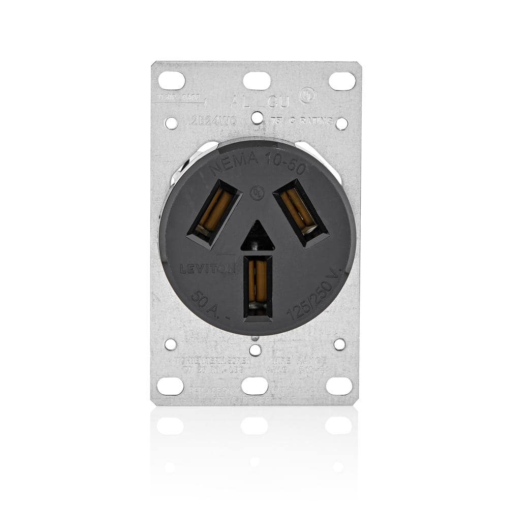 Leviton 50 Amp 125/250-Volt Shallow Flush Mounted Single Outlet, Black (NEMA 10-50R)