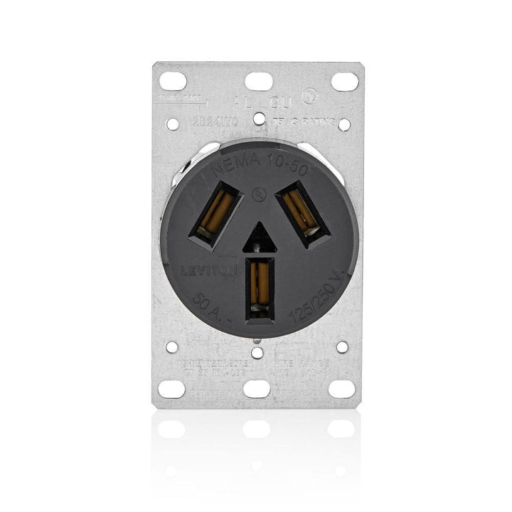Leviton 50 Amp 125/250-Volt Shallow Flush Mounted Single Outlet, Black (NEMA 10-50R)