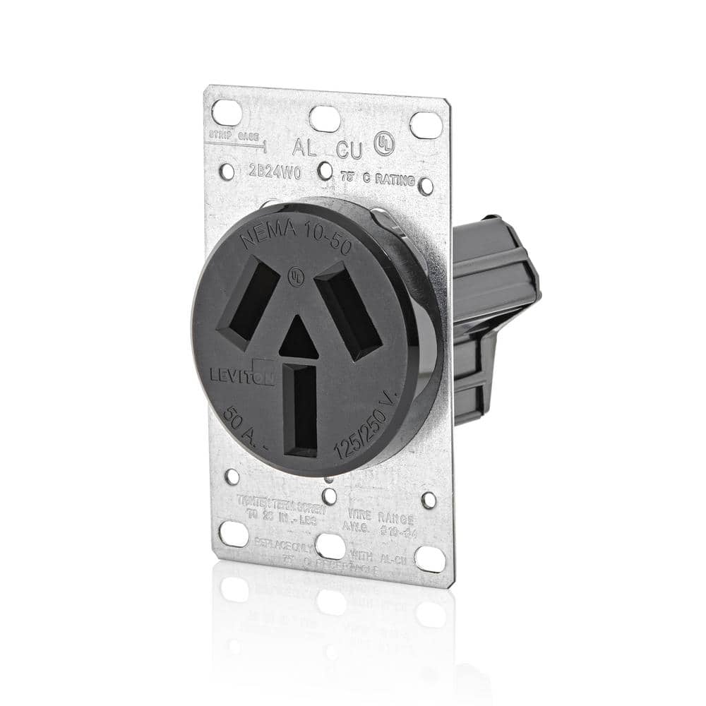 Leviton 50 Amp 125/250-Volt Shallow Flush Mounted Single Outlet, Black (NEMA 10-50R)