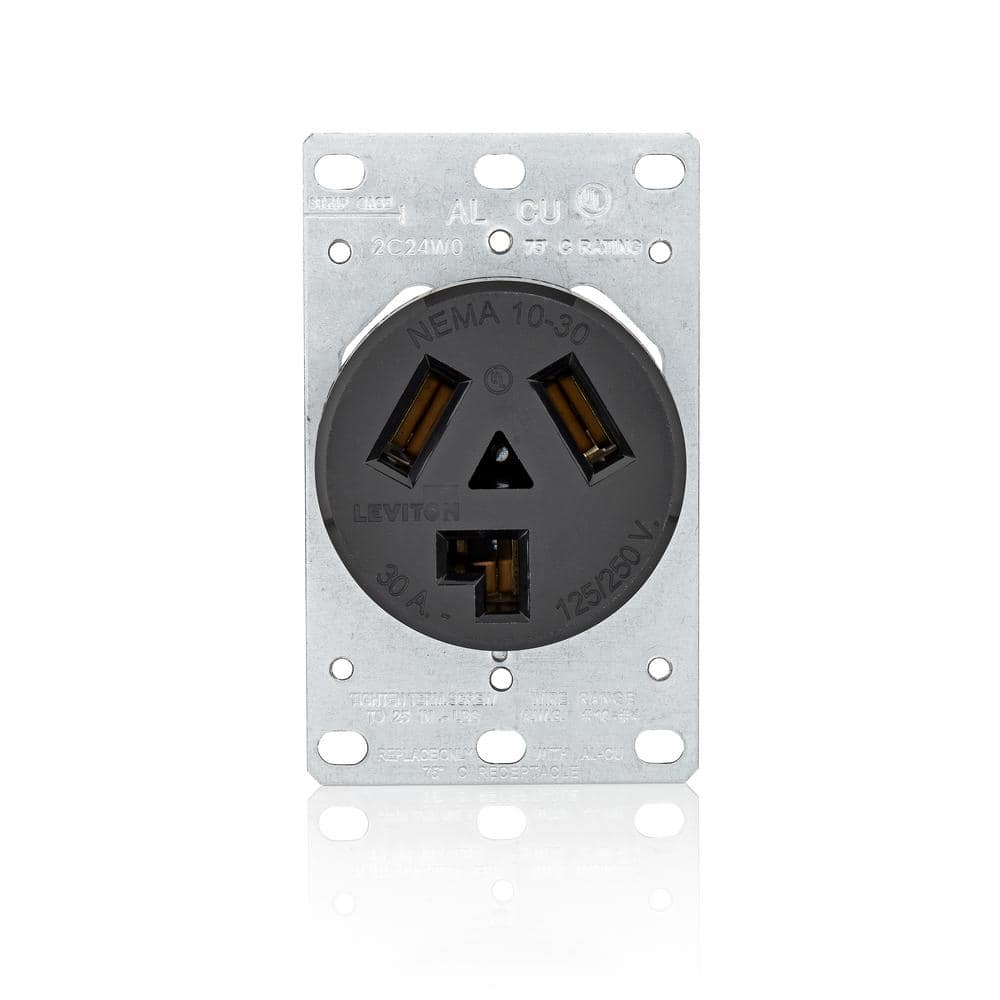Leviton 30 Amp 125-Volt/250-Volt Shallow Single Flush Mounted Outlet, Black