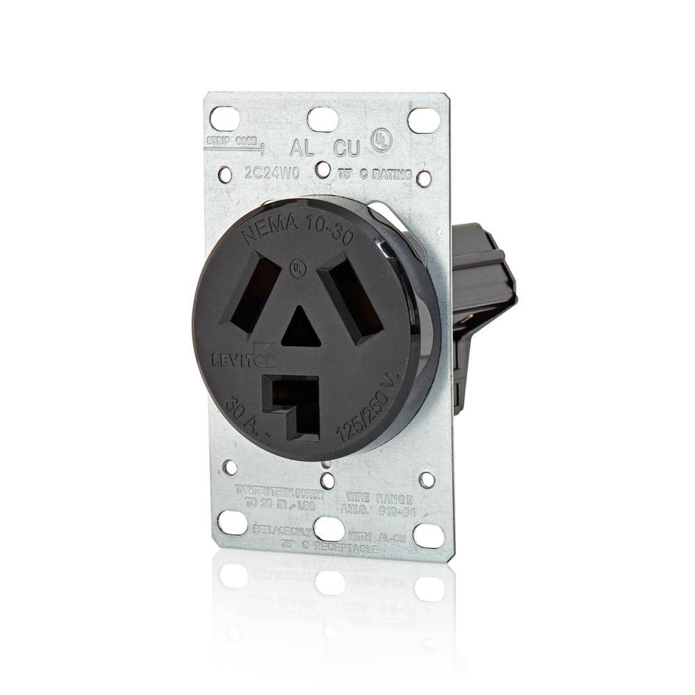 Leviton 30 Amp 125-Volt/250-Volt Shallow Single Flush Mounted Outlet, Black