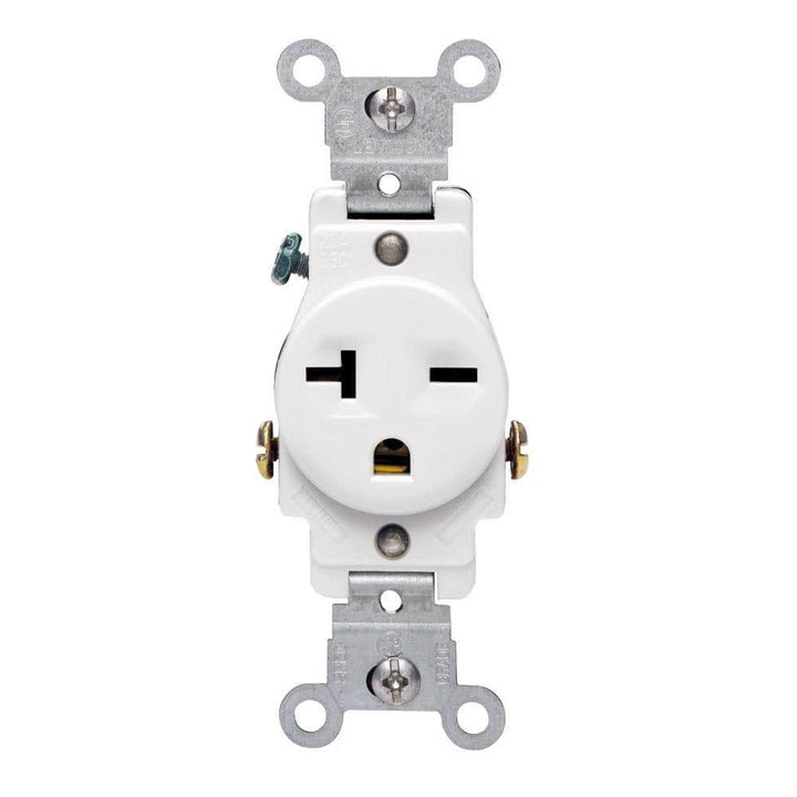 Leviton 20 Amp Commercial Grade Double-Pole Single Outlet, White (NEMA 6-20R, 250V)