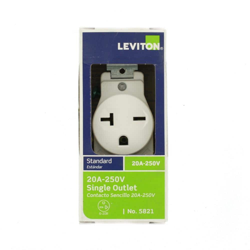 Leviton 20 Amp Commercial Grade Double-Pole Single Outlet, White (NEMA 6-20R, 250V)