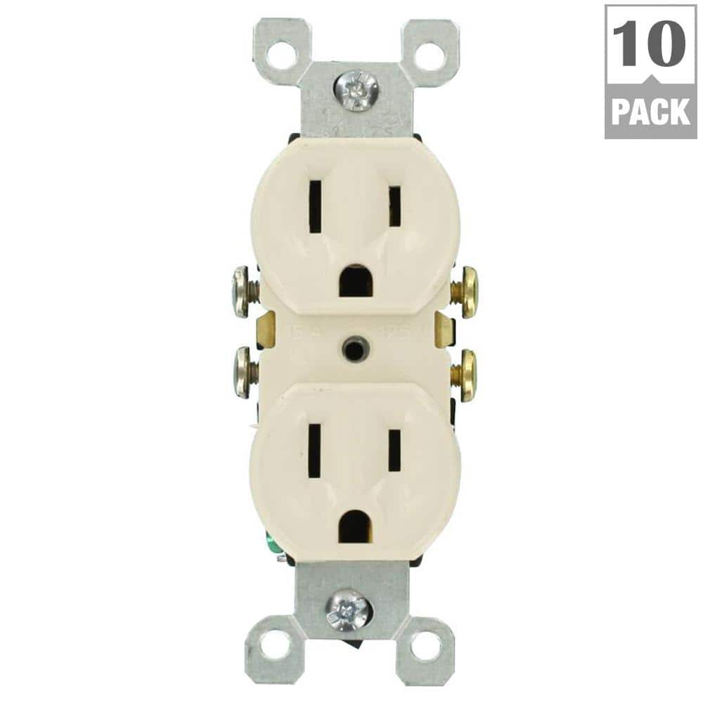 Leviton 15 Amp Residential Grade Grounding Duplex Outlet, Light Almond (10-Pack)