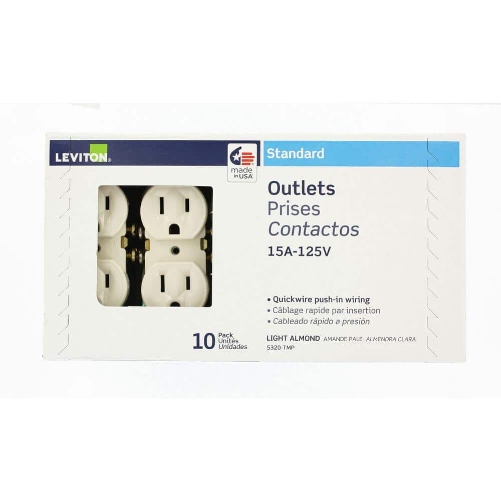 Leviton 15 Amp Residential Grade Grounding Duplex Outlet, Light Almond (10-Pack)