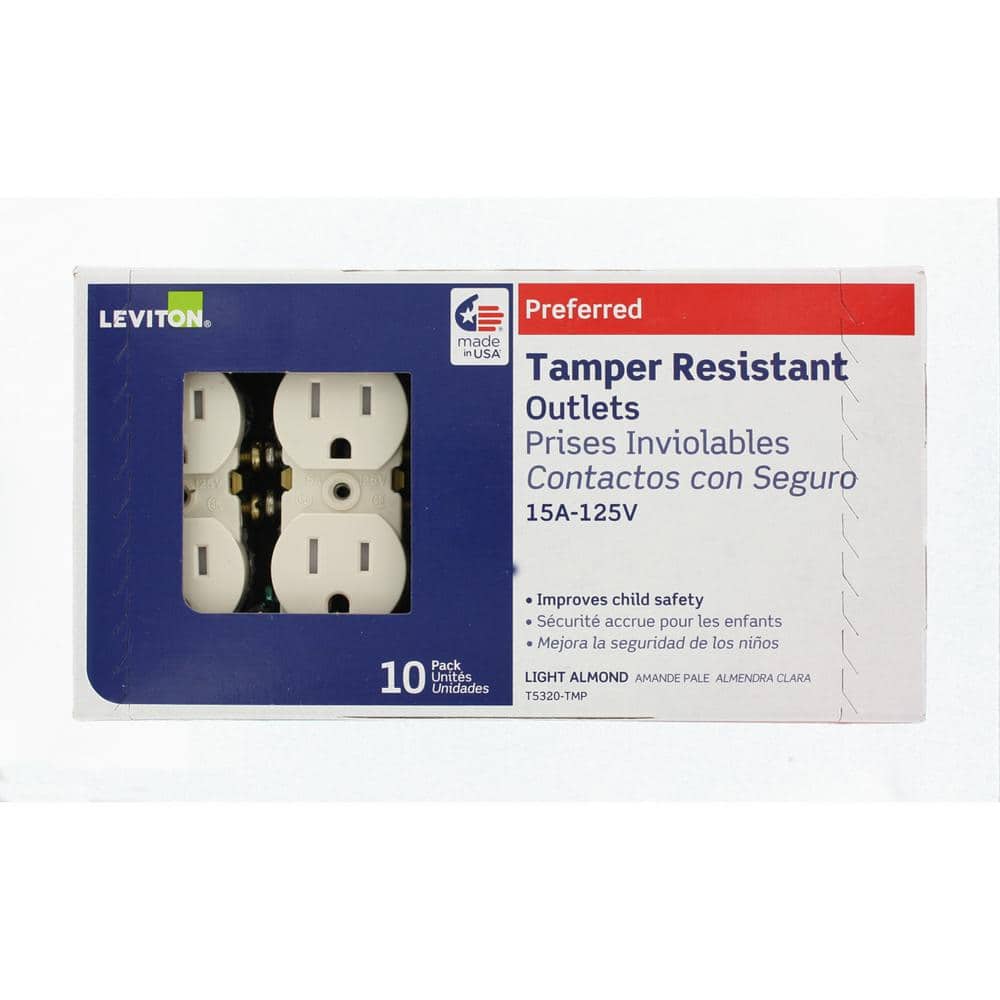 Leviton 15 Amp Tamper-Resistant Duplex Outlet, Light Almond (10-Pack)