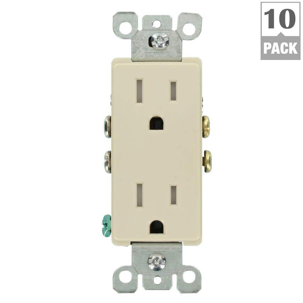 Leviton Decora 15 Amp Tamper-Resistant Duplex Outlet, Light Almond (10-Pack)