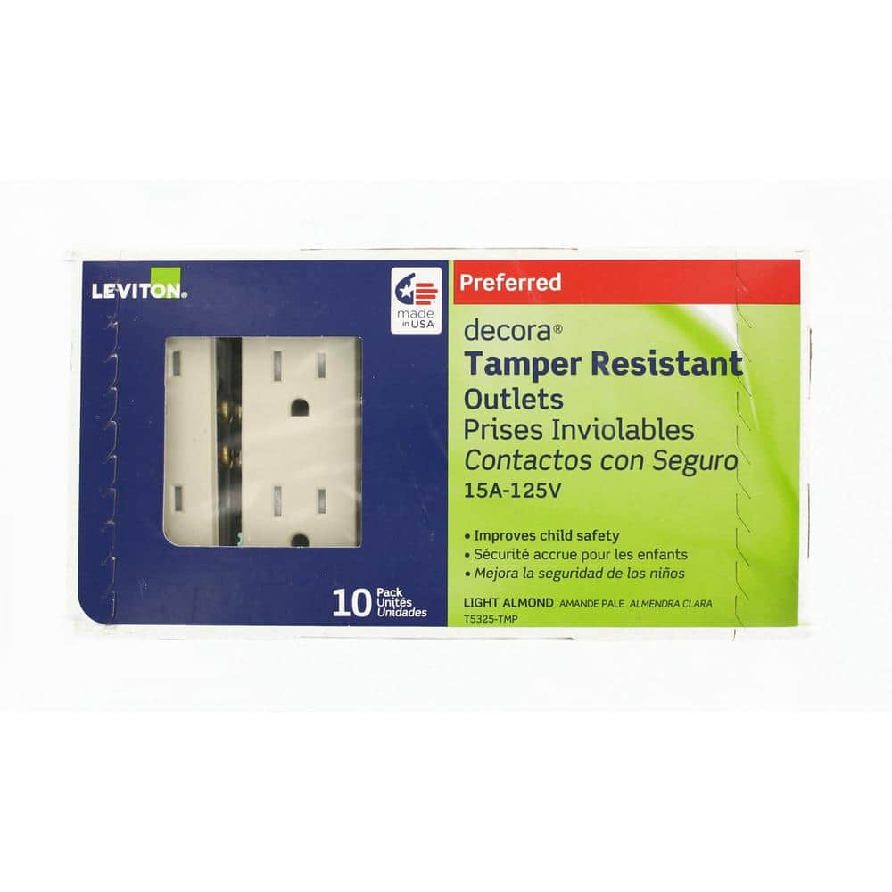 Leviton Decora 15 Amp Tamper-Resistant Duplex Outlet, Light Almond (10-Pack)