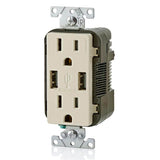 Leviton 3.6A USB Dual Type A In‑Wall Charger with 15 Amp Tamper‑Resistant Outlets, Light Almond