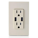 Leviton 3.6A USB Dual Type A In‑Wall Charger with 15 Amp Tamper‑Resistant Outlets, Light Almond