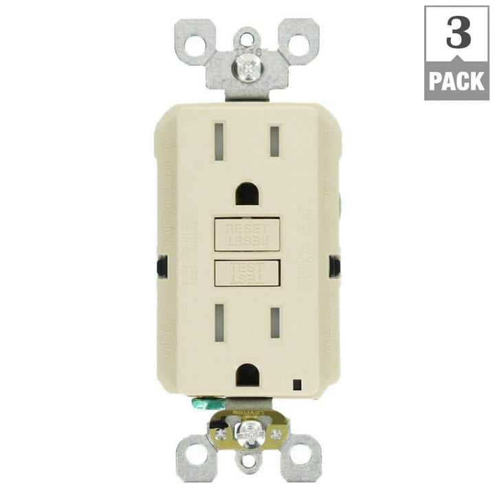 Leviton 15 Amp 125-Volt Duplex SmarTest Self-Test SmartlockPro Tamper Resistant GFCI Outlet, Light Almond (3-Pack)