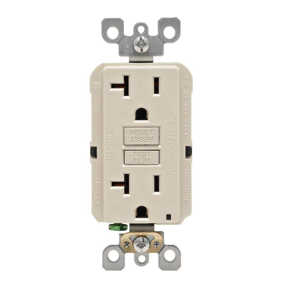 Leviton 20 Amp Self-Test SmartlockPro Slim Duplex GFCI Outlet, Light Almond