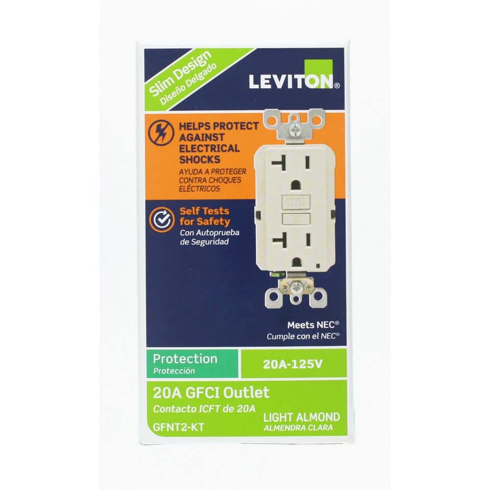 Leviton 20 Amp Self-Test SmartlockPro Slim Duplex GFCI Outlet, Light Almond