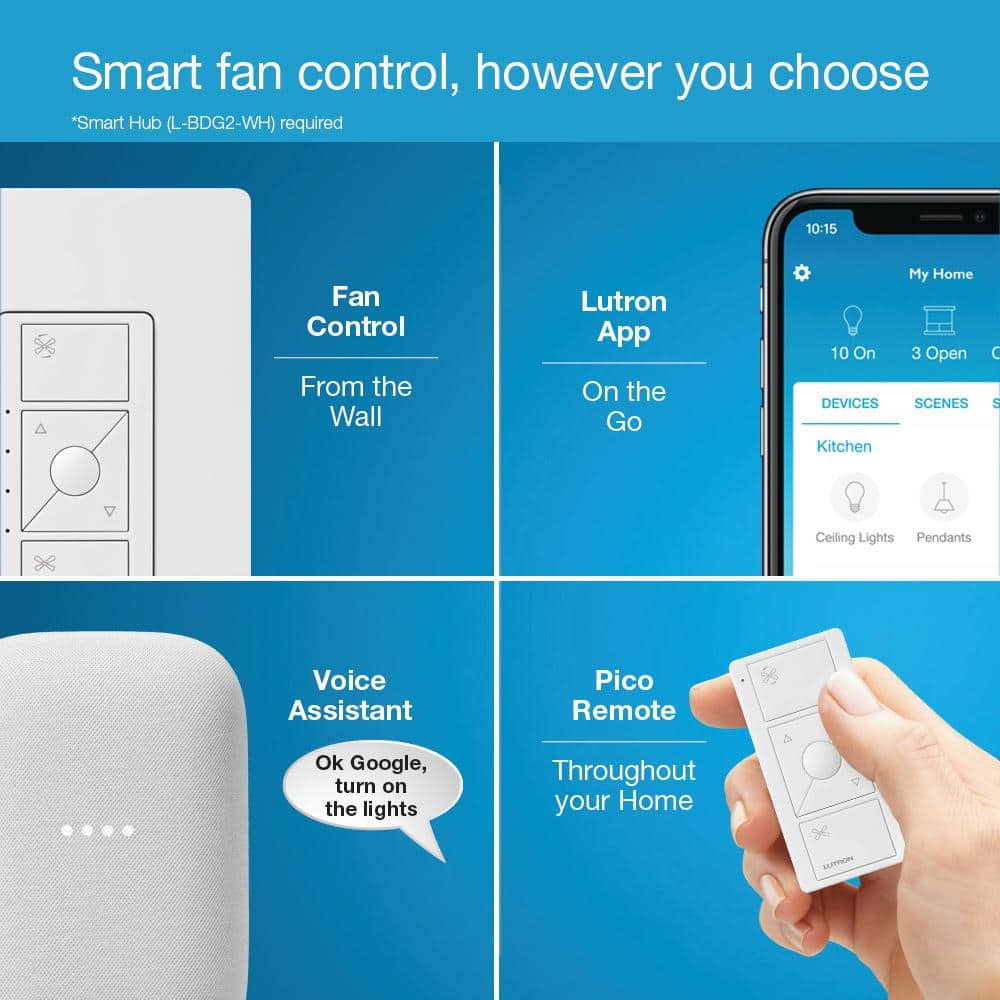 Lutron Caseta Smart Fan Speed Control, for Pull Chain Fans, 1.5-Amp/Single Pole, Light Almond (PD-FSQN-LA)